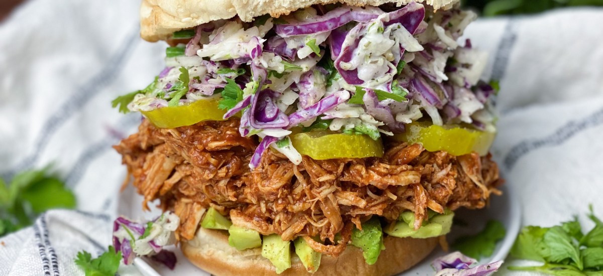 Spicy BBQ Pulled Chicken Sandwich With Creamy Ranch Slaw