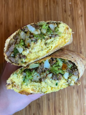 Breakfast Burrito with Potatoes, Sausage & Broccoli