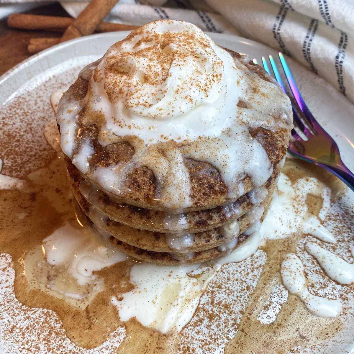 Cinnamon Bun Protein Pancake Stack Chef Allie's Kitchen