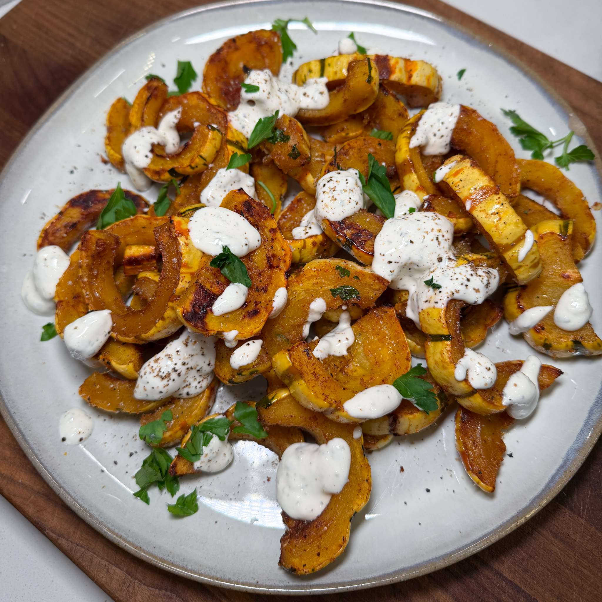 Roasted Maple Delicata Squash with Whipped Herb Goat Cheese