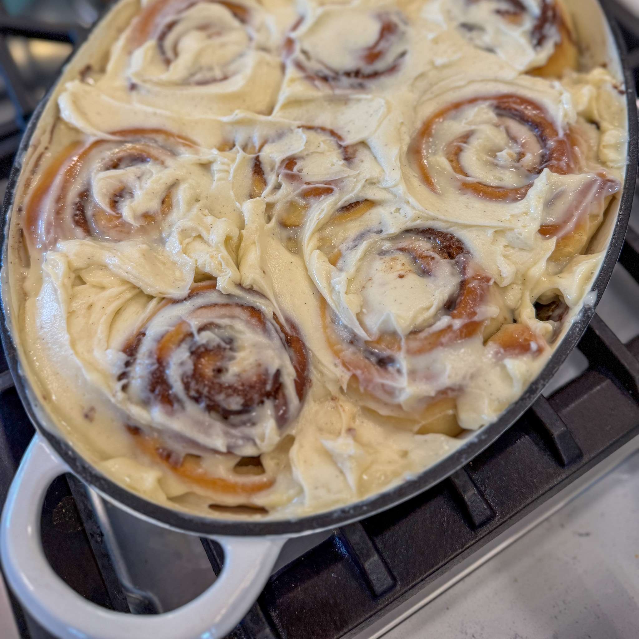 Ooey Gooey Cinnamon Buns with Sweet Cream Cheese Vanilla Bean Frosting