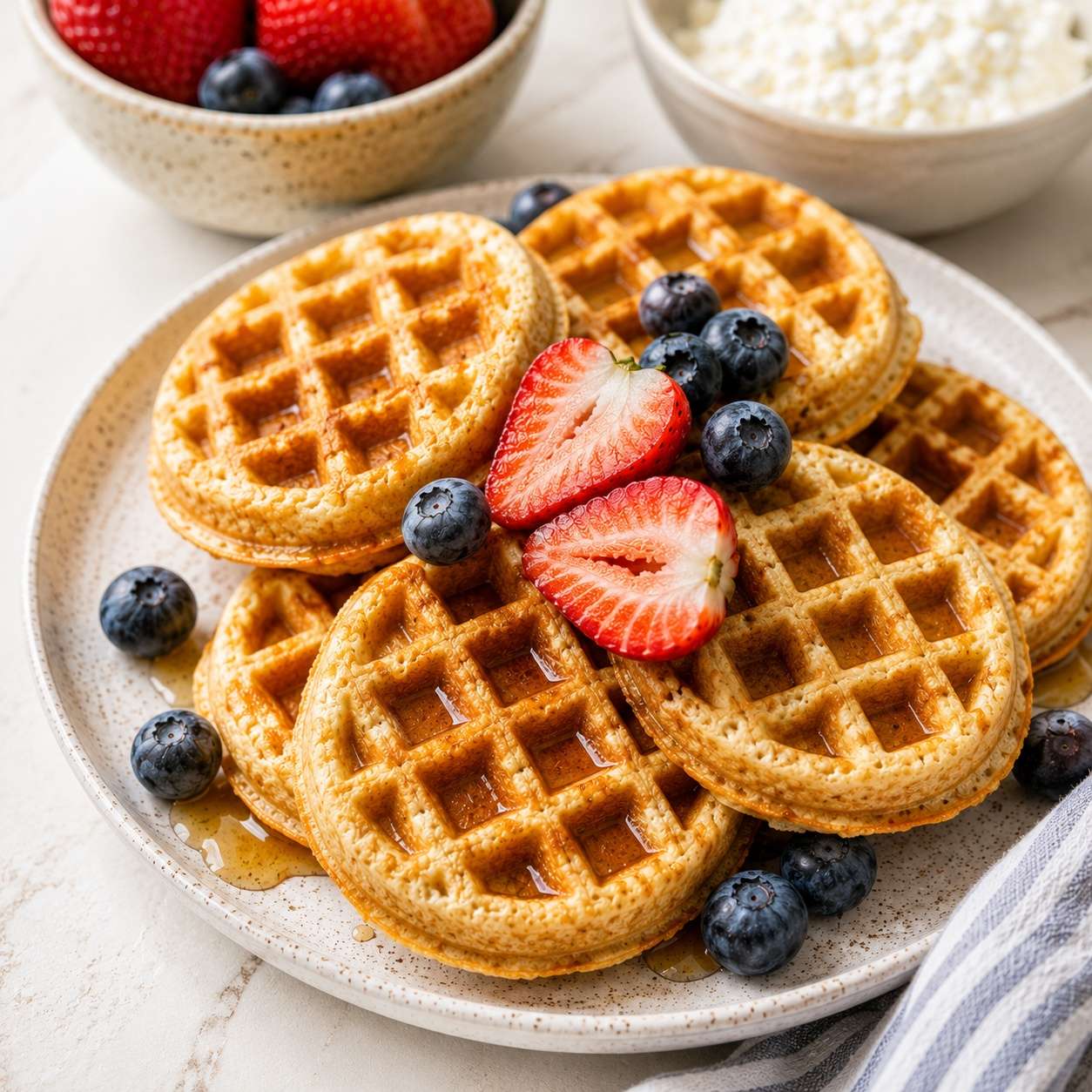 Golden Cottage Cheese Oat Waffles